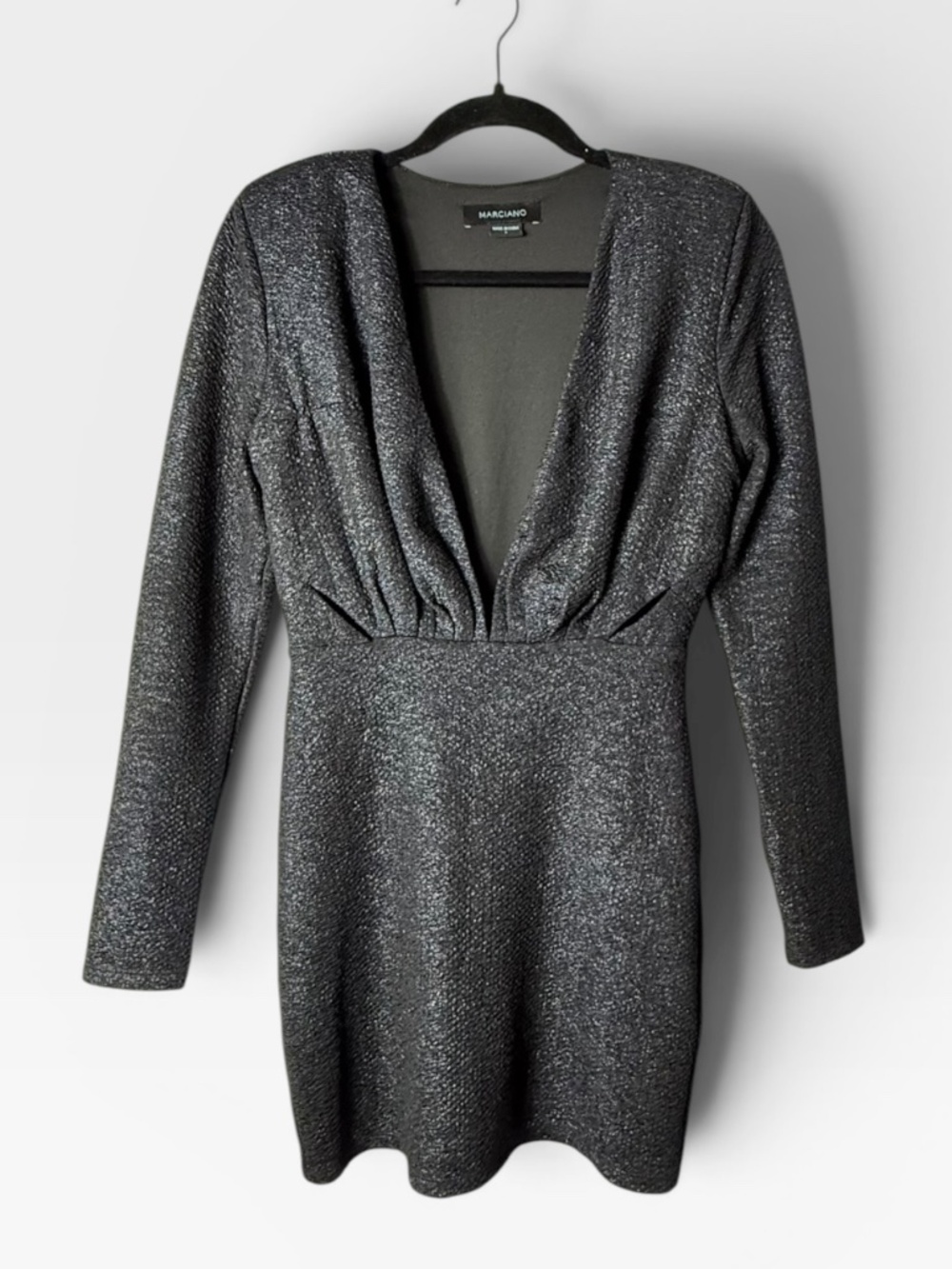 Marciano Mini Dress Midnight Blue Shimmer Size Small Low Cut V-Neck (T)